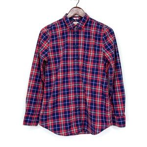 J. Crew Boy Fit Gingham Plaid Long Sleeve Button Down Shirt Blue Red Purple